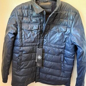 Black Quilted Puffer Jacket with Stand-Up Collar